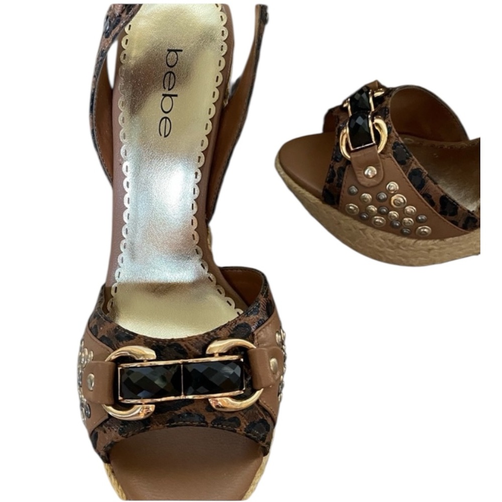 Bebe Leooard Leather Python Studded Wedge Heel Sh… - image 4